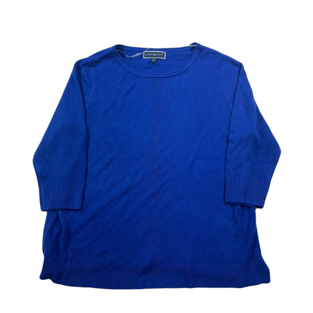 Karen Scott Pointelle Sweater Women Plus 0X Deep Pacific Blue Heathered Pullover